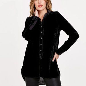 Dear John Denim HAZEL BUTTON FRONT TUNIC SHIRT BLACK VELVET